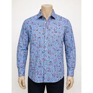 Tallia Orange Mens Blue Floral Butterfly Print Cotton Button Down Shirt Large